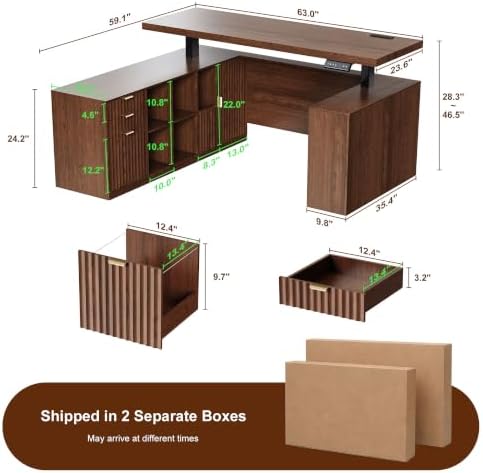 63x59 in L Shaped Executive Electric Standing Desk with Storage - Image 2