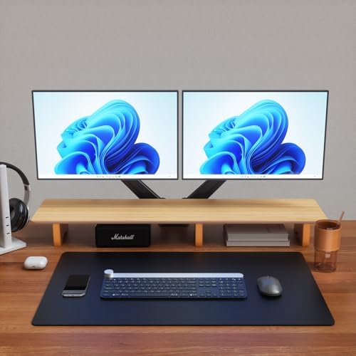 Aothia 43 inch Oak Solid Wood Dual Monitor Stand for Desk, Cork Legs - Image 3