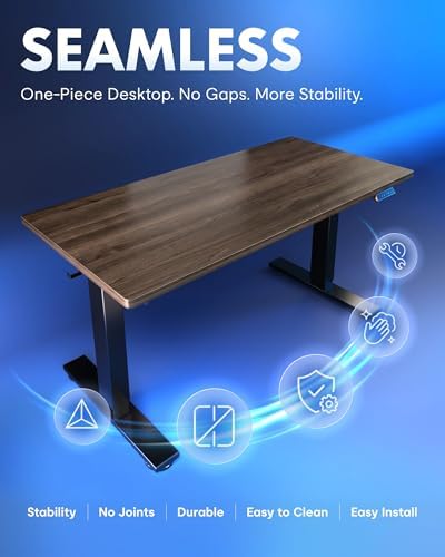 FLEXISPOT EN1 One-Piece Standing Desk, Electric Adjustable with 4 Memory Presets, 176 LBS Capacity, Stable & Quiet, Seamless Desktop for Home Office & Dual Monitors, 60"x24" Black Walnut - Image 4