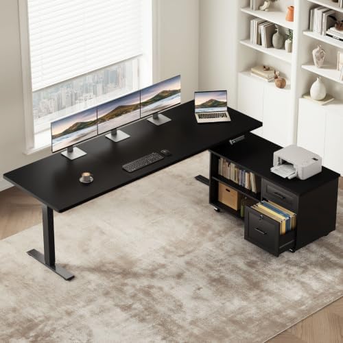OffiGo 71 Inch L Shaped Electric Standing Desk with Cabinet Sets, Black by OfficeGo-ForHomeOfficeWork