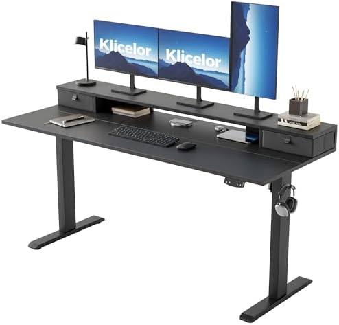 Klicelor 63 x24 Inch Electric Standing Desk with Drawers, Adjustable Height Small Sit Stand Desk for Home Office, Compact Computer Workstation with Storage– Black by Klicelor