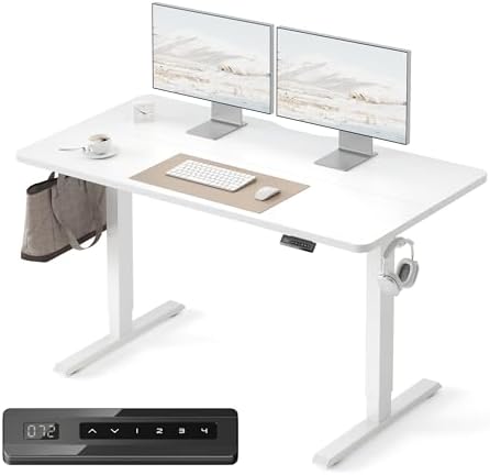 FEZIBO 55 x 24 Inchs Electric Standing Desk, Height Adjustable, Sit Stand Up, Computer Office Desk with Splice Board, White Frame/White Top - Image 2