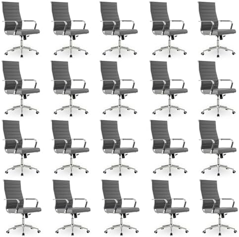 Okeysen Office Desk Chair, Ergonomic Leather Modern Conference Room Chairs, Executive Ribbed Height Adjustable Swivel Rolling Chair for Home Office Set of 20. (Grey) by Lepdep