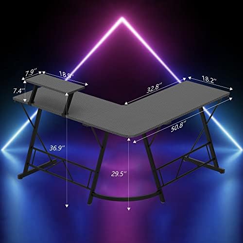 Mr IRONSTONE L Shaped Gaming Desk, Computer Corner Desk Carbon Fiber Surface for Home Office, Writing Study Desk with Laptop Stand, Easy to Assemble, Carbon Fiber, 51 Inch - Image 3