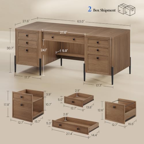 63" Executive Desk with 6 Drawers & 2 Storage Cabinet - Image 2