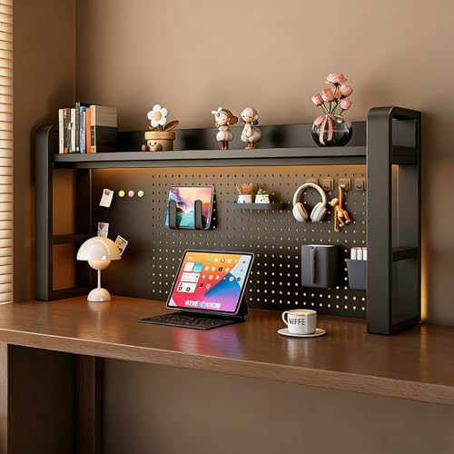 Desk Shelf - Includes a Pegboard and a Free 31-Piece Storage Accessory Set, Desk Hutch, Adjustable Hutch for Home Office Dorm (2-Tier Black Frame + Black Board 45.3×9.8×26") by Unknown