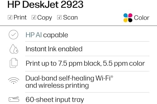 HP DeskJet 2923 Wireless All-in-One Color Inkjet Printer, Scanner, Copier, 6 Month Trial of Instant Ink Included, AI-Capable (B18JWA) - Image 2