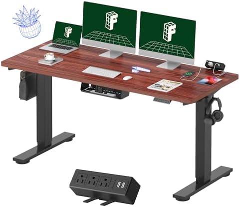 FLEXISPOT EN2 60"x24" Standing Desk with Power Strip Bundle, Mahogany by Unknown