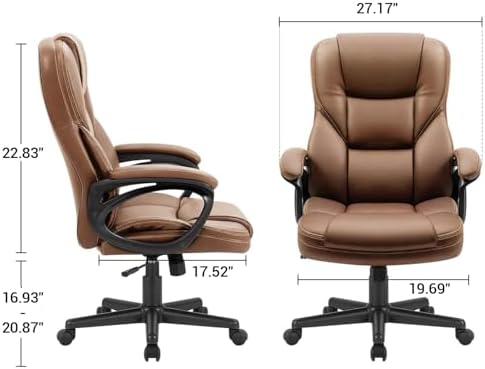 Furmax Office Executive Chair High Back Adjustable Managerial Home Desk Chair, Swivel Computer PU Leather Chair with Lumbar Support (1, Light Brown) - Image 3