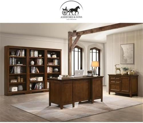 Ashford & Sons 62" Solid Hardwood Executive Desk, Tuscan Brown Finish, Durable Office Desk with 5 Utility Drawers, 2 File Drawers, Smooth Glides, Compact Design for Home Office Use - Image 4