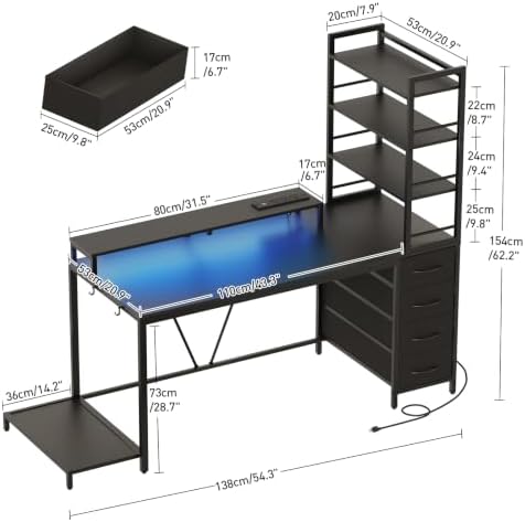 RALGEND Gaming Desk with Shelves and Storage, Computer Desk, Black - Image 3