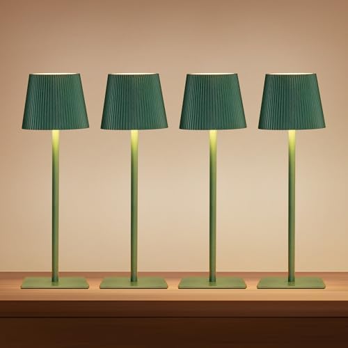 LUTEC 4 Pack Cordless Table Lamp,6000mAh Rechargeable Battery Operated Desk Lamp,Two Adjustable Heights,Waterproof, Touch Control & 3 Color Stepless Dimming for Restaurant/Bedroom/Bars/Outdoor (Green) by LUTEC