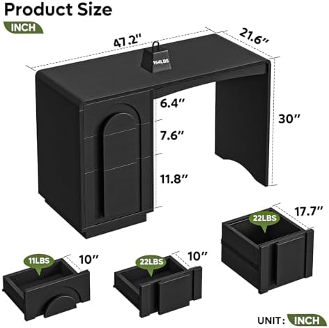 Bestier 47" Computer Desk with 3 Drawers, Executive Style, Black - Image 2