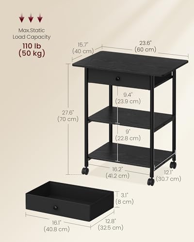 VASAGLE 3-Tier Printer Stand with Locking Wheels, Under Desk Printer Table - Image 3