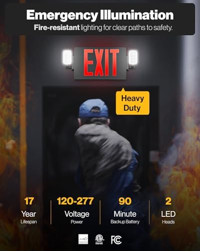 Sunco 12 Pack Black Exit Signs With Emergency Lights, Two Adjustable LED Lights, 94V-0 Fire Resistant, Backup Battery, 120-277V, Wall Or Ceiling Mount, Commercial Grade UL - Image 2