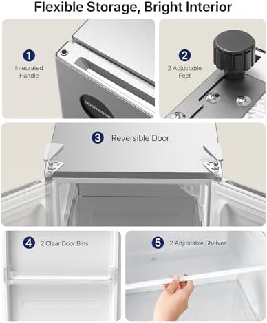 Upstreman 2.5 Cu.Ft All-Refrigerator Mini Fridge, Single Door Small Refrigerator, Dorm Fridge with 7 Adjustable Thermostat, Compact Refrigerator for Office, Bedroom or Dorm, Silver-CR26 - Image 6