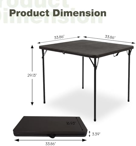 34" Square Folding Table for 4 Person, 330lbs Weight Capacity Foldable Table with HDPE Tabletop & Heavy-Duty Steel Legs, Portable Picnic Table for Indoor Outdoor Parties, Camping, Coffee Woodgrain - Image 3