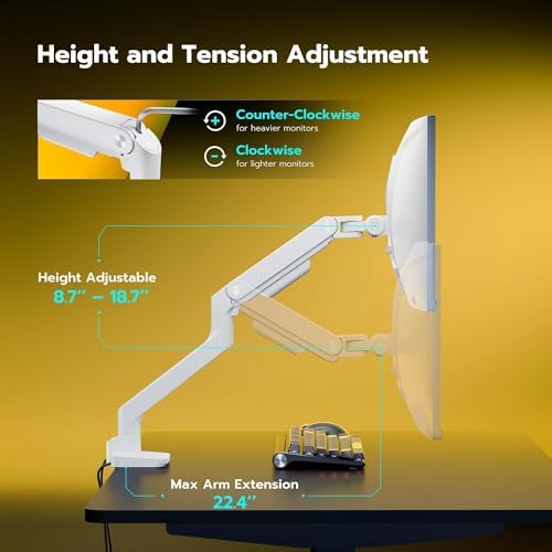 ARES WING Ultrawide Monitor Arm with USB for 17 to 49 Inch Screen, White - Image 6