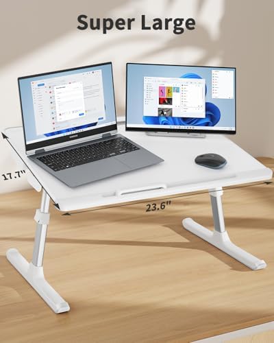 Laptop Bed Tray Table, SAIJI Adjustable Bed Desk for Laptop, Foldable Laptop Stand with Storage Drawer for Eating, Working, Writing, Gaming, Drawing (White, X-Large) - Image 2