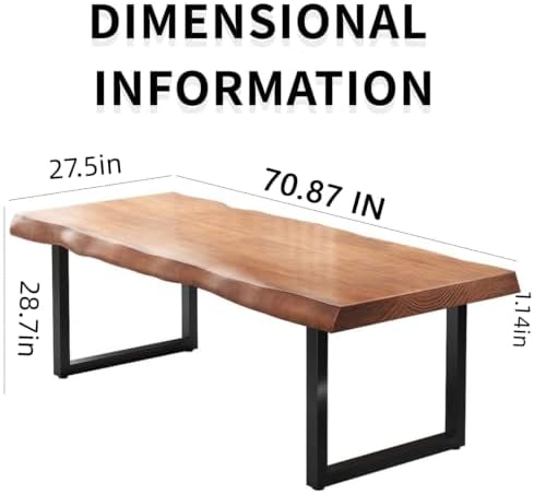 Stylish Solid Wood Office Desk with Sturdy Metal Base - Durable Multi-Size Executive Computer & Dining Table - Perfect for Home Office & Work Environments (Brown, 70.87in) - Image 2