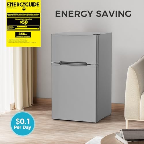 COWSAR 3.2 Cu.Ft Fridge with Freezer, Compact Refrigerator with 2 Doors for Bedroom/Dorm/Office/Apartment/Commercial, Adjustable Thermostat, Energy-efficient, Low Noise - Image 4
