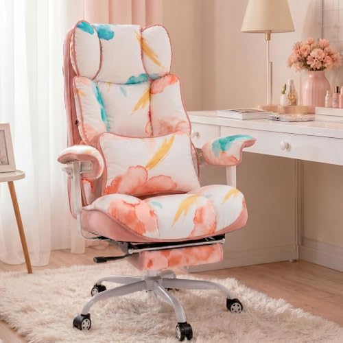 Efomao Watercolor Fabric Executive Office Chair Home Foot Rest, Pink by OFFICECHAIR