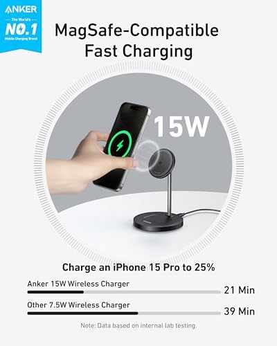 Anker MagGo 2-in-1 MagSafe Compatible Qi2 15W Wireless Charging Stand - Image 2