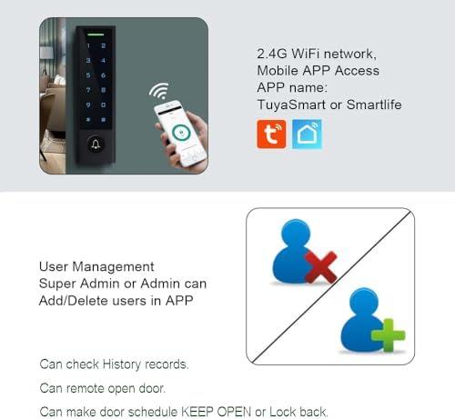 WiFi Remote Manage IP66 Watreproof Access Control Keypad 600lbs Magnetic Lock Push Exit Button Smart Phone App Remote ADD/Delete User - Image 4