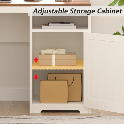 63" Farmhouse L Shaped Desk with Drawers & Printer Shelf for Home Office - Image 6