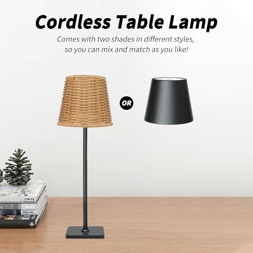 Mr. White Outdoor Waterproof Cordless Wireless Rechargeable Portable Top Touch Battery Operated Powered LED Table Lamp Desk Lamp Lights for Restaurant Kitchen Patio Dinner Dining (Black) - Image 2
