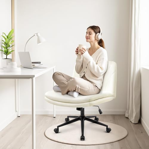 Orange Factory Criss Cross Chair, Wide Leather Vanity Desk Seat, Beige Pu - Image 7
