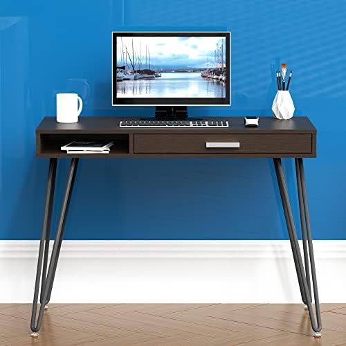 SHW Home Office Computer Hairpin Leg Desk with Drawer, Espresso - Image 2