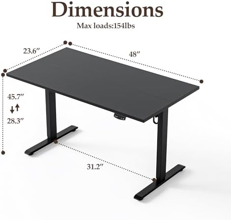 Klicelor 48 Inch Electric Standing Desk, Height Adjustable Office Desk, Sit Stand Up Computer Desk with Memory Preset, Two-Piece Desktop, Black - Image 3