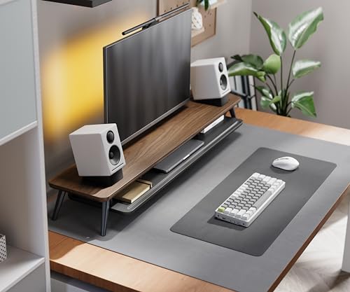 Fenge Dual Monitor Stand Riser, Wooden Desk Shelf with 2-Tier Storage - Image 6