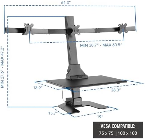 Mount-It! Triple Monitor Electric Standing Desk Converter - 3 Screens Stand Up Desk Riser - Height Adjustable Desktop & 3 Mounts for Screens up to 32", Sit-Stand Convertor for Home, Office, School - Image 3