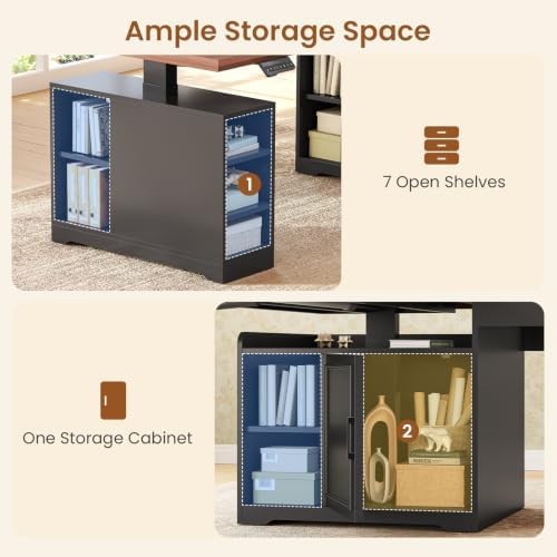 SEDETA Farmhouse L Shaped Standing Desk with Storage, Black+Brown - Image 6