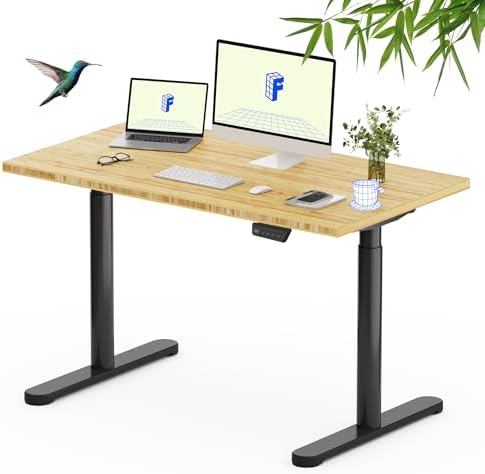 FLEXISPOT 48" x 24" Solid Bamboo Standing Desk, Black Oval Legs by Unknown