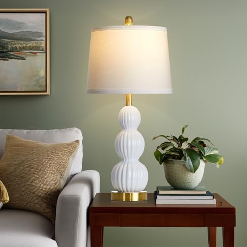 28" White Ceramic Table Lamps Set of 2, Modern Bedside Lamps for Night Stands, Triple Gourd Table Lamp for Living Room End Table or Bedroom Nightstand (2 LED Bulbs Included) - Image 4