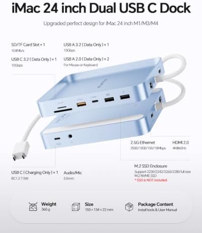 11-in-1 USB C Hub for iMac 24" 2021-2024 with M.2 NVMe 4TB SSD Enclosure - Image 2