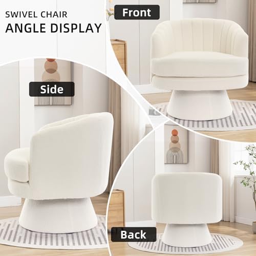 CANMOV Swivel Accent Chair with Armrest Set of 2, Modern 360 Degree Swivel Barrel Chair with Curve Back and Soft Cushion,Comfy Round Sherpa Teddy Armchair Single Sofa for Living Room,Beige - Image 5