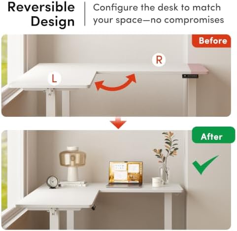 FEZIBO 75" x 63" L-Shaped Standing Desk - Adjustable Corner Desk L Shape, L-Shaped Adjustable Desk with Splice Board, L Shape Standing Desk, White - Image 4