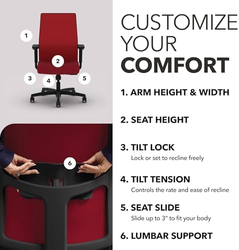 HON Ignition 2.0 Ergonomic Office Chair, Lumbar Support, Bullseye - Image 3