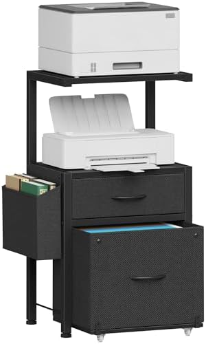 HIGDBFE File Cabinet with 2 Fabric Drawers and Printer Stand, Black by HIGDBFE