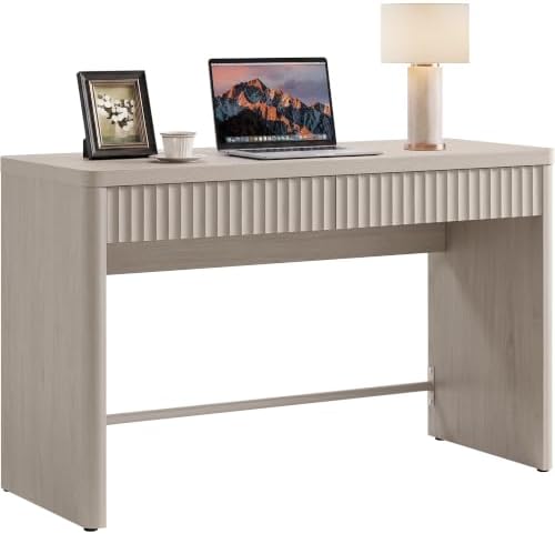 SICOTAS Office Computer Desk with 2 Drawers Modern Executive Writing Desk 48.8" Large Work Home Office Desks with Storage Fluted Makeup Vanity Table Study Table for Living Room Bedroom, White Alder by SICOTAS