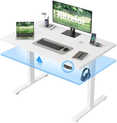 Klicelor 40 Inch Electric Standing Desk, Height Adjustable Office Desk, Sit Stand Up Computer Desk with Memory Preset, Two-Piece Desktop, White by Klicelor
