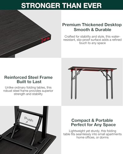 Frylr Small Folding Computer Desk – 55.1 Inch Portable Table for Craft and Study, Lightweight Desk for Small Spaces, Foldable Laptop Table Built-in AC/USB Outlets for Convenience, Dark Oak - Image 5
