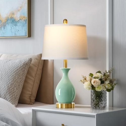24″ Sage Green Ceramic Table Lamps Set of 2, Modern Classic Bedside Lamps for Bedroom Nightstand, Small Table Lamp for Living Room Side Table (2 LED Bulbs Included) - Image 4