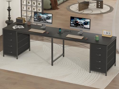 95" 2 Person Desk with 8 Fabric Drawers for Home Office, Living Room - Image 3