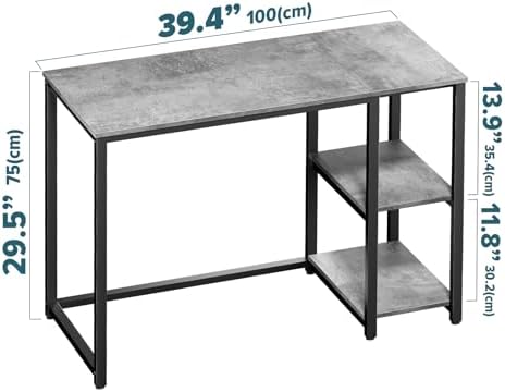 SINPAID Computer Desk 40 inches with 2-Tier Shelves Sturdy Grey Desks with Large Storage Space Modern Gaming Desk Study Writing Laptop Table, Gray - Image 3