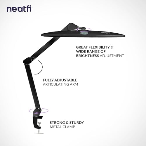 Neatfi Elite HD XL Task Lamp | 22-Inch Wide | 2,260 Lumens | 3 Color Temperature Modes | Non-Polar Dimming Desk Lamp (Black-2, CCT with Clamp) - Image 3